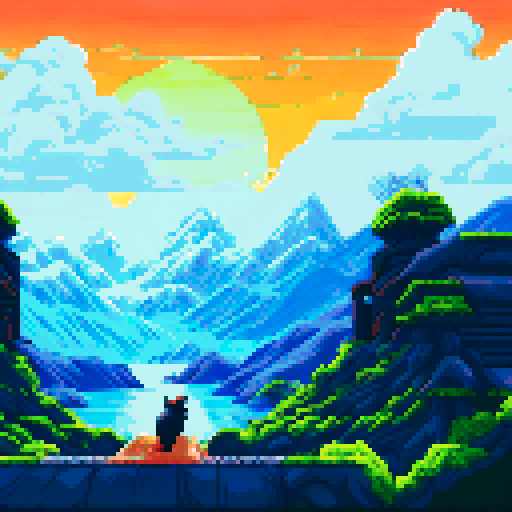 Hatake Kakashi with a black cat with yellow eyes in between towering, snowy mountains