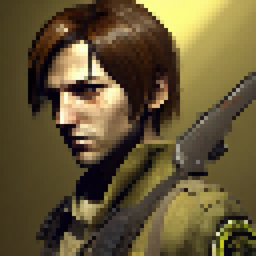 Leon Kennedy from resident evil. vivid colors, with a mangum gun.