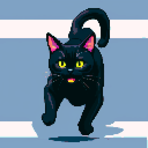 Action shot of a single jumping black cat with claws, vibrant sRGB colors. Sega genesis 16-bit style.