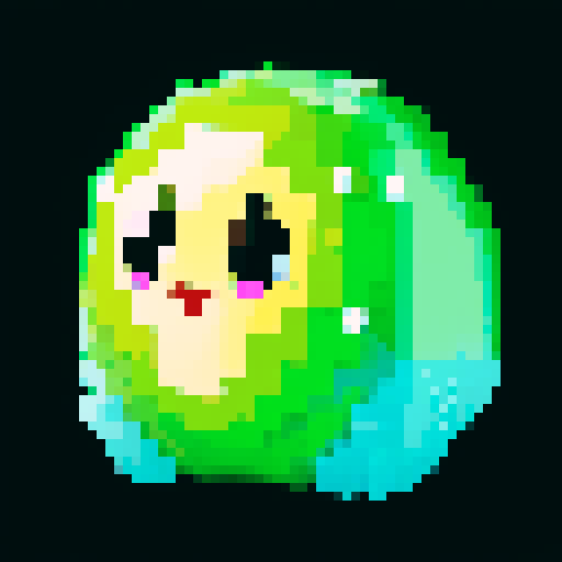A sparkling, semi-transparent slime with a crystalline structure. It has shimmering facets, bright eyes, and a cheerful smile, with light reflecting inside. No background.
