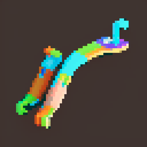 boomerang, vibrant colors, retro, 8-bit, pixelated, curved shape, metal texture