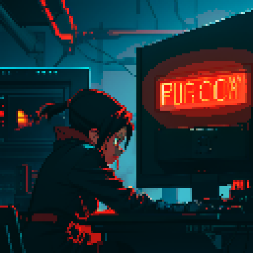 giant computer terminal, complex machines, blinking red lights, hanging cables in shadow, dark, morbid, bioorganic style, sRGB, pixel art