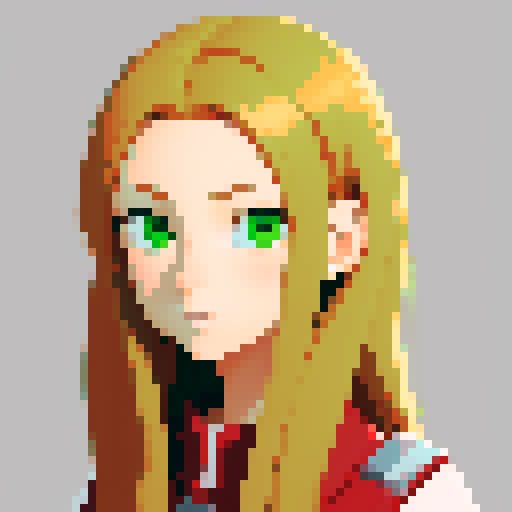 Make a female character in her teens, light skin, green eyes, light brown hair, with slim complexity