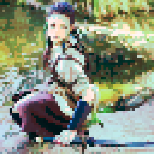 female warrior, vibrant green hair with braids, large sword, fantasy RPG character portrait