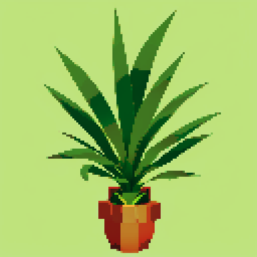 Yucca aloifolia, vibrant green leaves, sharp and spiky edges,  pixel art, sRGB color palette