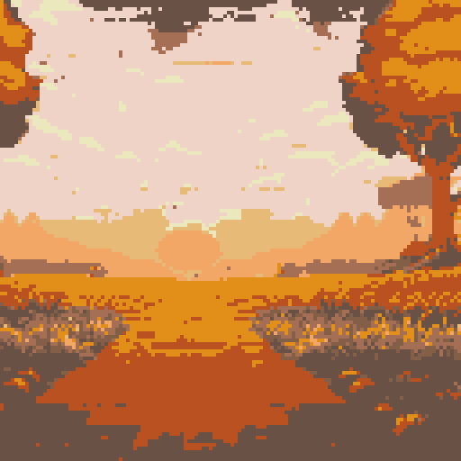 An autumn field glows orange in the sunset
