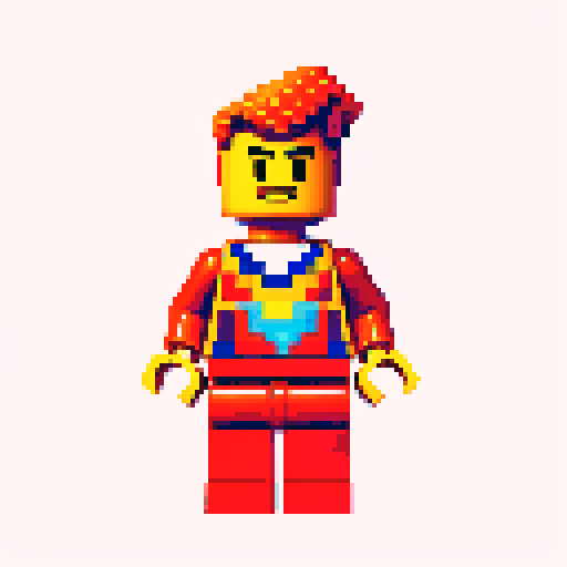 lego pixel, vibrant colors, blocky shapes, small plastic bricks, isometric perspective, retro video game, low resolution, 8-bit graphics, sharp edges, square grid, limited color palette, nostalgic feel, brick-built characters, iconic lego logo, digital recreation, detailed textures, crisp lines, simplified forms, nostalgic gaming vibes
