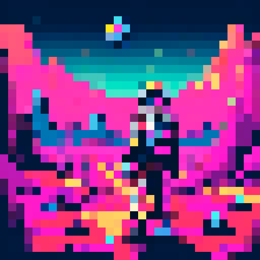 Astronaut exploring an alien landscape, colorful and detailed, pixelated art style, sRGB color space
