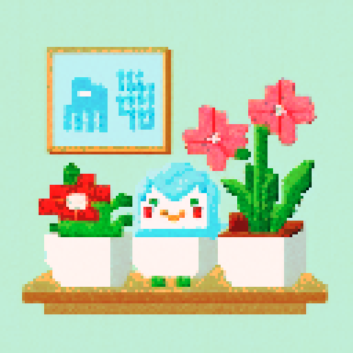 cross stitch indoor plants pixel art style kawaii cute japanese 