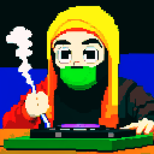 A DJ wearing a balaclava, smoking weed