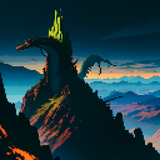 giant evil dragon in the distant horizon, overlooking a ruined and dark landscape