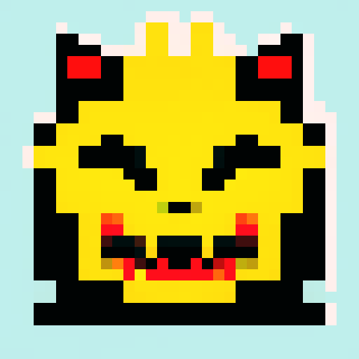 lack spiked head, four glowing yellow eyes, jagged teeth, retro-style 16-bit, 32x32, deadly design, pixel art, sRGB