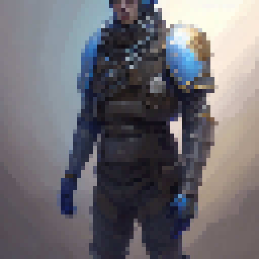 Soldier in armor, isometric, blue. 