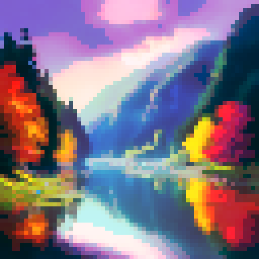 boat in the river, serene water reflecting vibrant autumn foliage, set against a breathtaking landscape portrait
