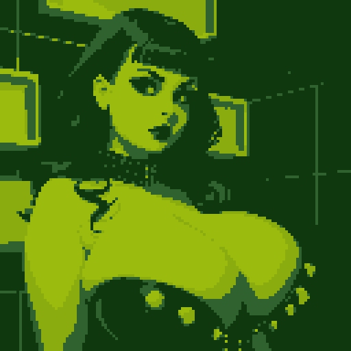 curvy, busty goth babe with studded collar. Portrait of head, Nude big titty goth, in a close up nude glamour shot. Neon lighting, modern tile backsplash.