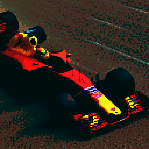 Red bull formula 1 car on race track, full car in view, 512x512 resolution, close up