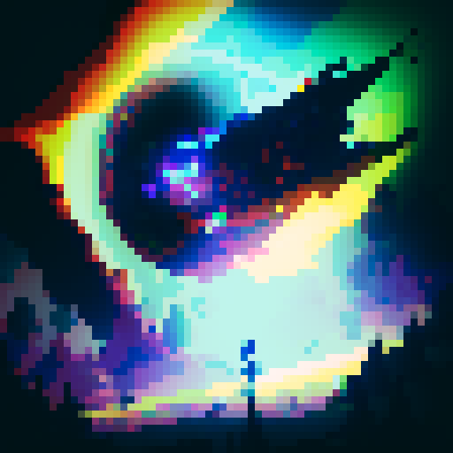 mystery box with vibrant colors, glowing from within, pixelated and vibrant hues, reminiscent of retro video games, sRGB color profile