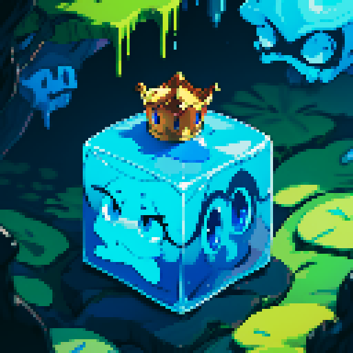 Blue Slime cube, Gelatinous cube, wearing crown