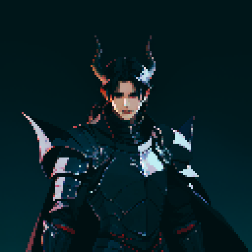 black armor, sexy, long black hair, male knight, man, demon knight, demonic wing, horns, black hair, black armor, dark background