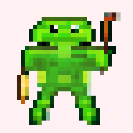 sprite, full body, game sprite, frogman warrior holding a spear