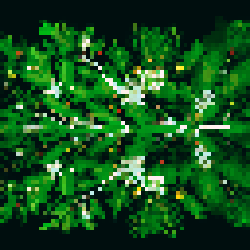 Christmas tree branch adorned with shimmering, delicate white garlands, capturing the essence of the holiday spirit in vibrant pixelated art, with colors optimized for sRGB display