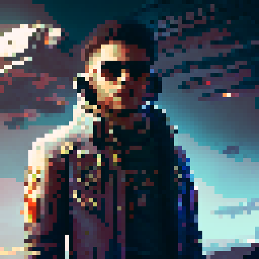 Rugged space smuggler with a leather jacket and blaster, standing in front of a neon-lit cyberpunk spaceship with a dragon insignia painted on the side