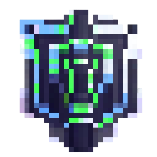 A futuristic, neon shield made of reflective, metallic material, featuring intricate geometric patterns and glowing edges, floating above a dark, cyberpunk cityscape at night.