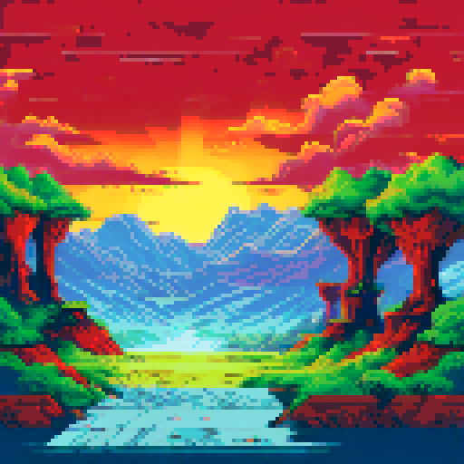 red sky, with explosion particles, lightnings.