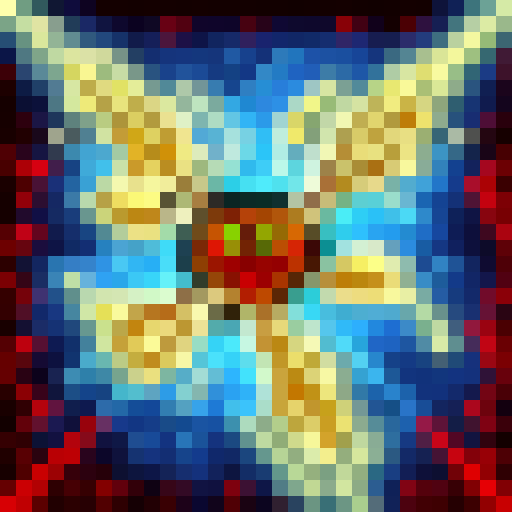 Fiery demon summoning lightning bolts and wielding a pitchfork with glowing red eyes in 32x32 pixel art style.