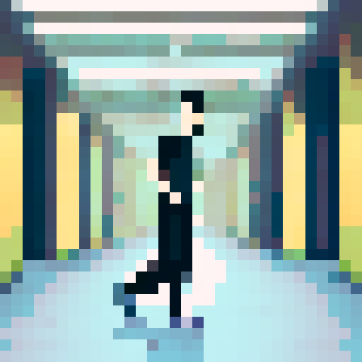 Man with black hair in black shirt and gray pants with black and white sneakers