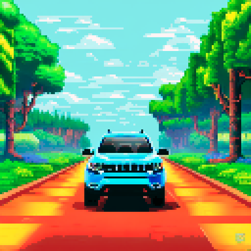Photorealistic, centered Jeep Compass in a three quarter view, right wheel in front, clean background, pixel art style with sRGB colors