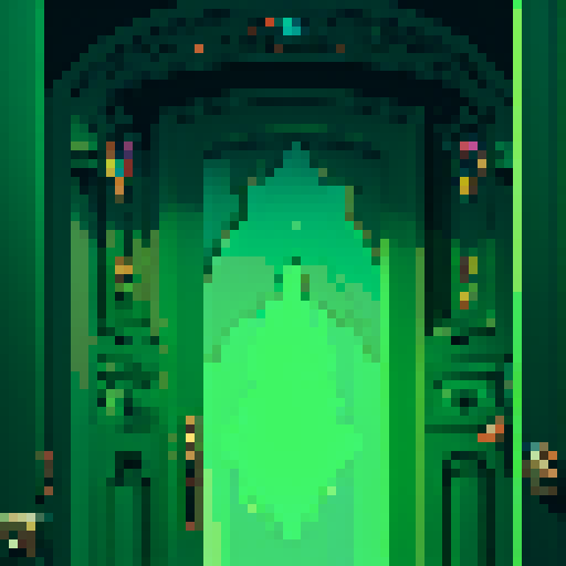 closeup of a pixelated, sRGB-style door, revealing an otherworldly environment with infinite identical doors hidden within