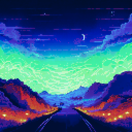 hyperrealistic silhouette of a black cat, galaxies and stars covering the night sky, aurora borealis, pixel art, sRGB