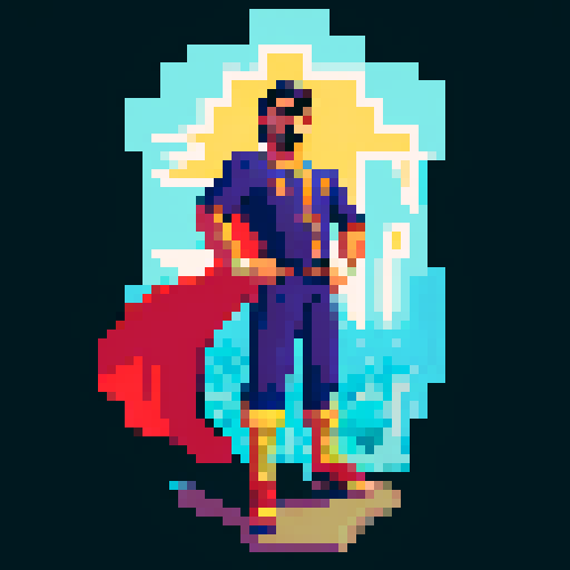 Hispanic man, heroic pose, confident expression, full body, sRGB, solid color background