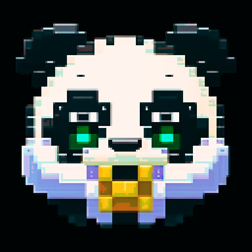 panda, eating bamboo, pixel art, sRGB, headshot, reed