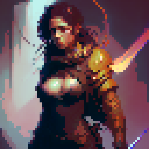 a naked demon woman with big breasts and a laser sword
