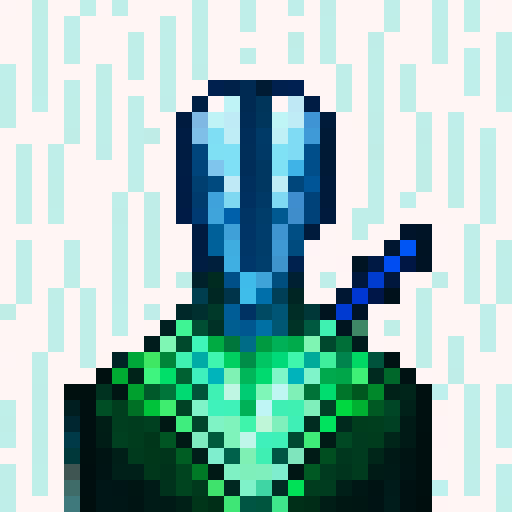 armoured warrior, futuristic pistol, vibrant colors, pixelated details, intense shading, dramatic lighting, heroic pose, fierce expression, metallic texture, intricate patterns