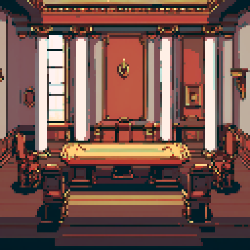 royal council, columns, building, inside, block, wood, discussion table, table, wooden interior, council room