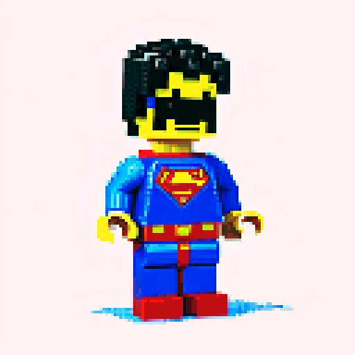 superman, lego, pixel art, vibrant colors, blocky design, sRGB