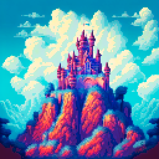 Make a fantasy themed castle in the mountains with a looming storm on the horizon