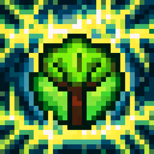 Tree icon, with a vibrant green canopy and winding brown trunk, rendered in a skillful 32x32 pixel art style for a game icon that is sure to impress, featuring a close-up portrait of the majestic foliage