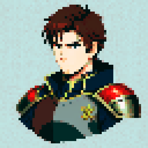 Fire emblem style soldier, stubble, brown hair, armor, sword, dragon, battlefield, pixel art, sRGB