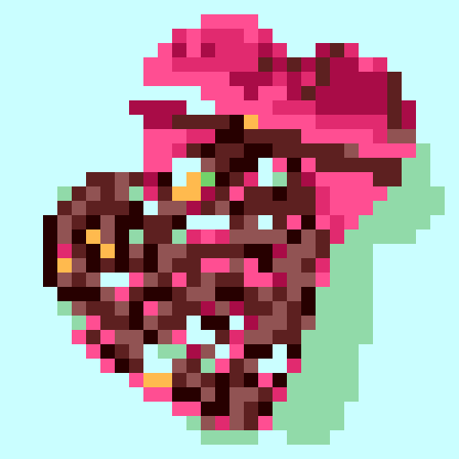 Box of Valentine's Day chocolates, specifically shaped like cupcakes with intricate details such as pink frosting and decorative toppings. Charming and romantic theme. The cupcakes within the box should exhibit a variety of delightful designs, no background, pixel art.