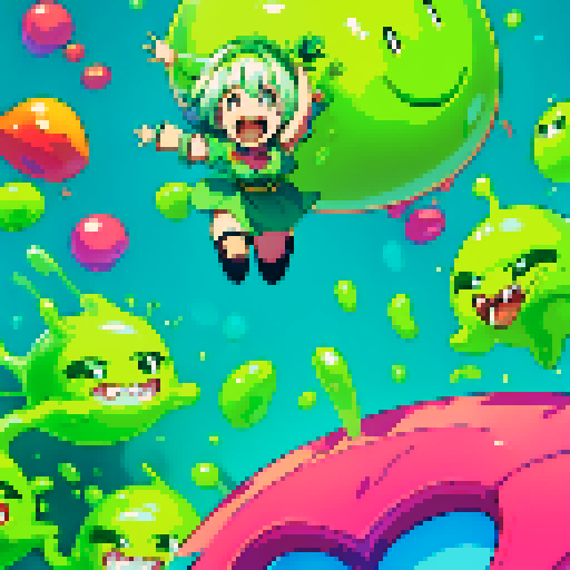 Bouncy slime, cute slime monster, slime bouncing, slime splatter