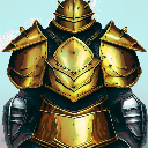 Golden chain mail glinting in the sunlight, intricate engravings of dragons and lions etched into every inch, a majestic helmet adorned with a fierce eagle crest, and a pair of gauntlets that could crush a boulder - all at 5 scale, perfect for a game asset