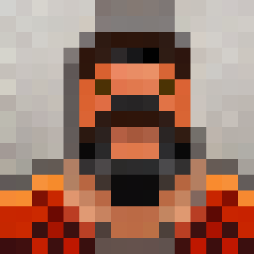 Pro wrestler with black hair, wicked grin, raised brows, bushy beard, and malevolent aura in a 16x16 pixel portrait.