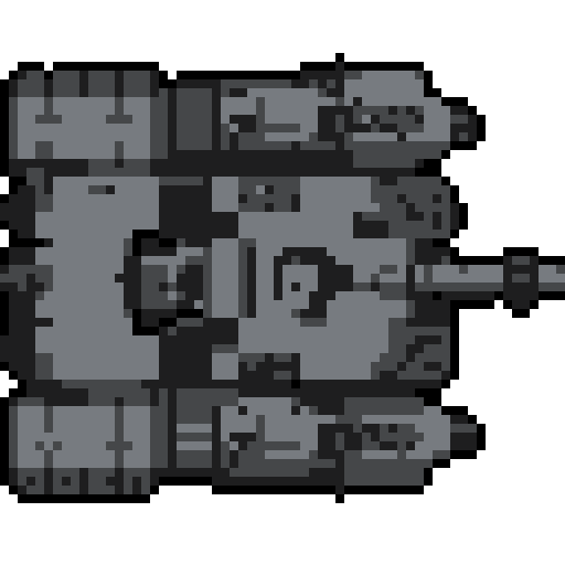 top-down, pixel art tank, large turret, noticeable treads, camouflage color scheme with greens and grays, blocky retro design, detailed armor plating, barrel