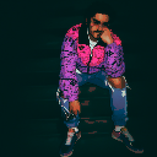 person, pixelated, vaporwave, vibrant colors, retro, glitch art, 8-bit, neon, sRGB