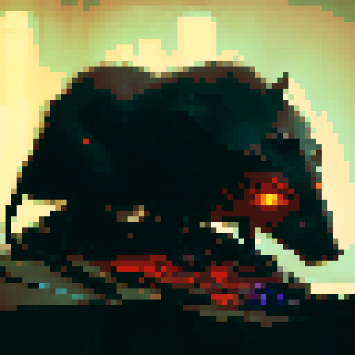 A vicious dark colored rat in a gloomy dungeon