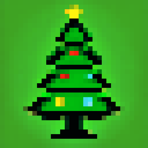 Green Christmas tree, 32x32 with a bold black outline